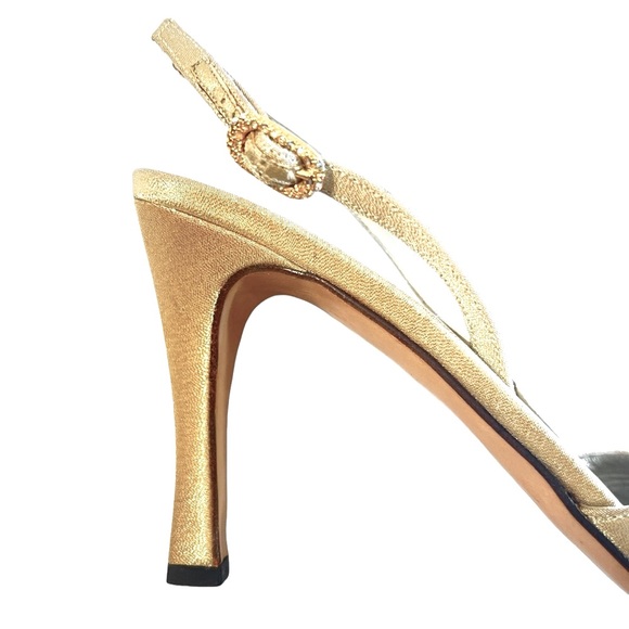 ST JOHN Beige Metallic Crystal Embellished Evening sling back Heels 8.5B - Picture 8 of 15